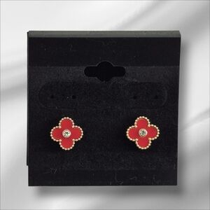 Elegant Red and Gold Clover Stainless Steel Earrings